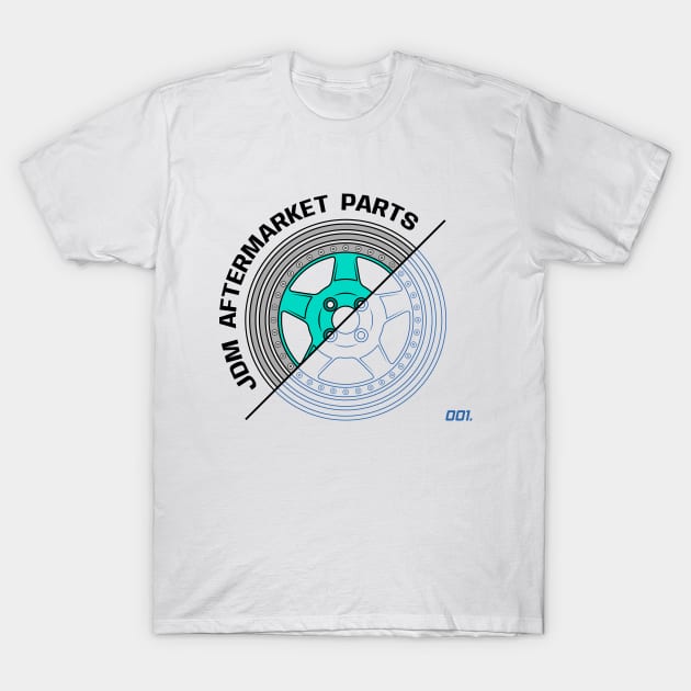 Teal JDM Wheels V1 T-Shirt by GoldenTuners